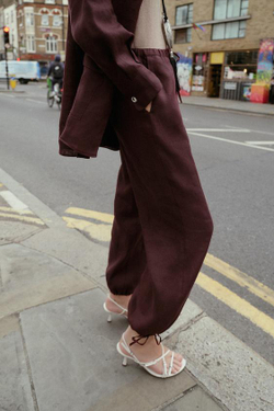 ZARA ЛЬНЯНЫЕ БРЮКИ-БАЛЛОНЫ, БАКЛАЖАНОВЫЙ