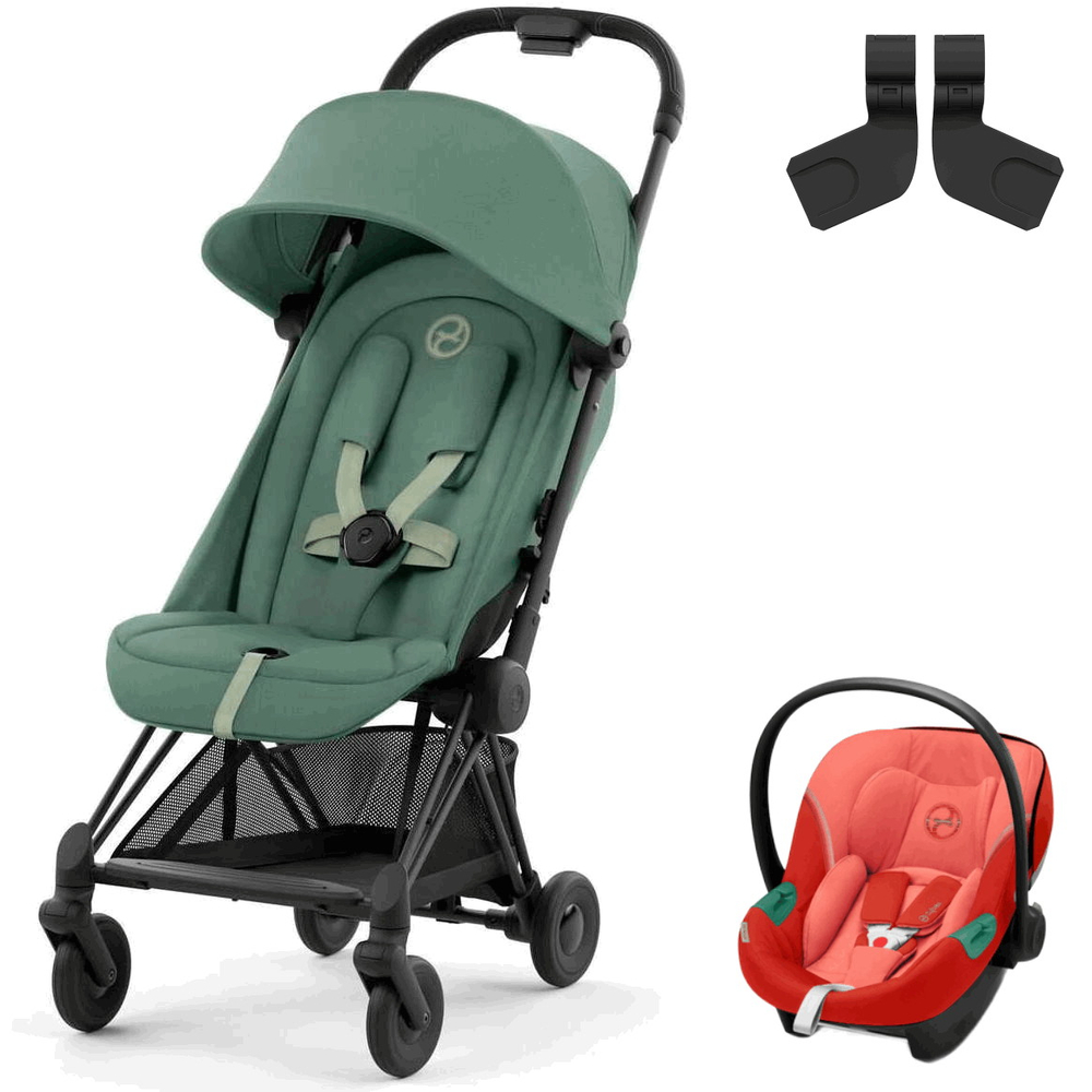 Коляска Cybex Coya Matt Black Frame Aton S2 i-Size Hibiscus Red Leaf Green с дождевиком