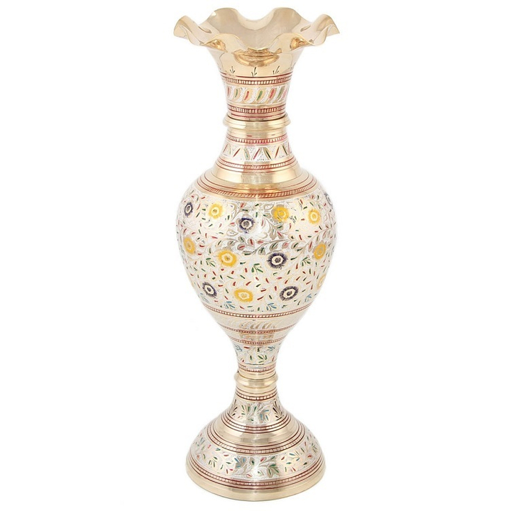 Ваза кашмирская Цветы, латунь, белая эмаль