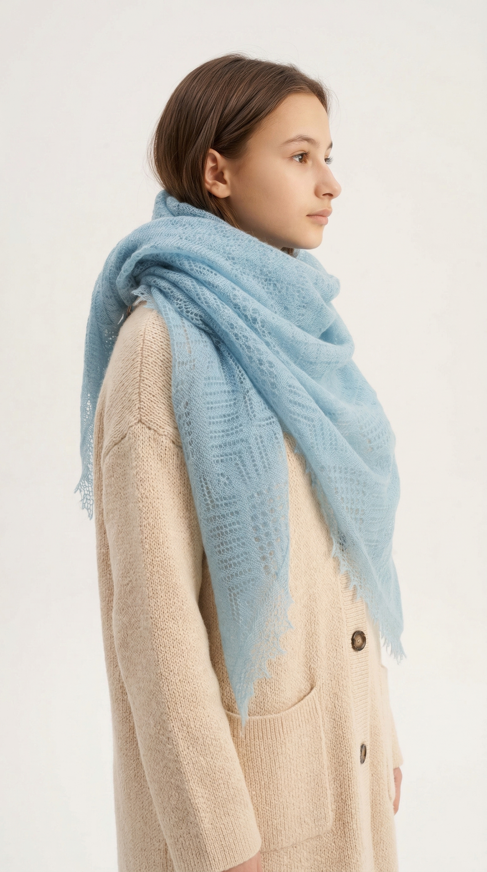 Оренбургский пуховый платок-паутинка А160-04 голубой