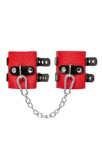 Красно-черные мягкие наручники с двумя ремешками с люверсами (Цвет: красный)