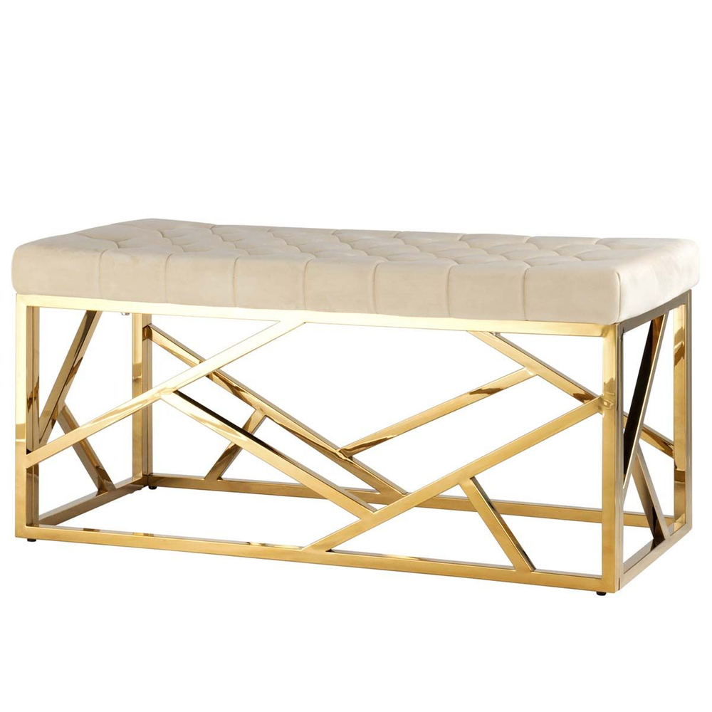 Банкетка мягкая LA ALTA EVE велюр бежево-розовая, золото