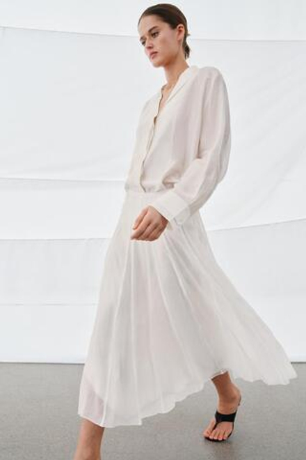 ZARA КОМБИНИРОВАННАЯ СТРУЯЩАЯСЯ ЮБКА — ZW COLLECTION, ЖЕЛТОВАТО-БЕЛЫЙ