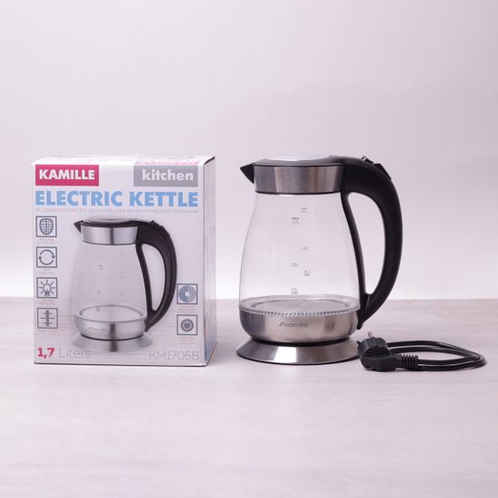 Чайник 1.7 л электрический с синей LED подсветкой Kamille KM 1705B