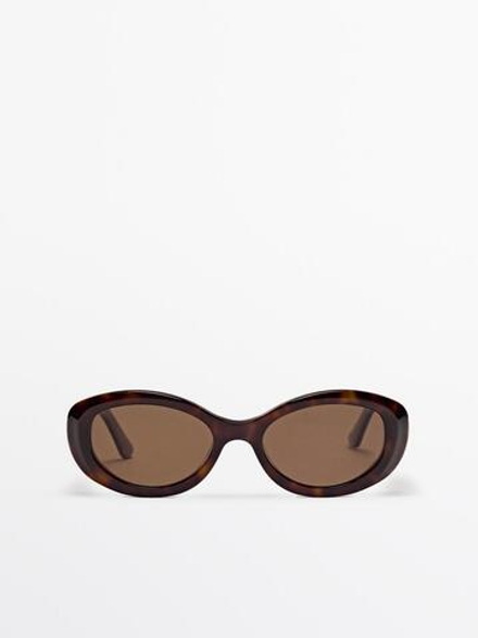 Massimo Dutti Солнцезащитные очки в овальной черепаховой оправе, коричневый