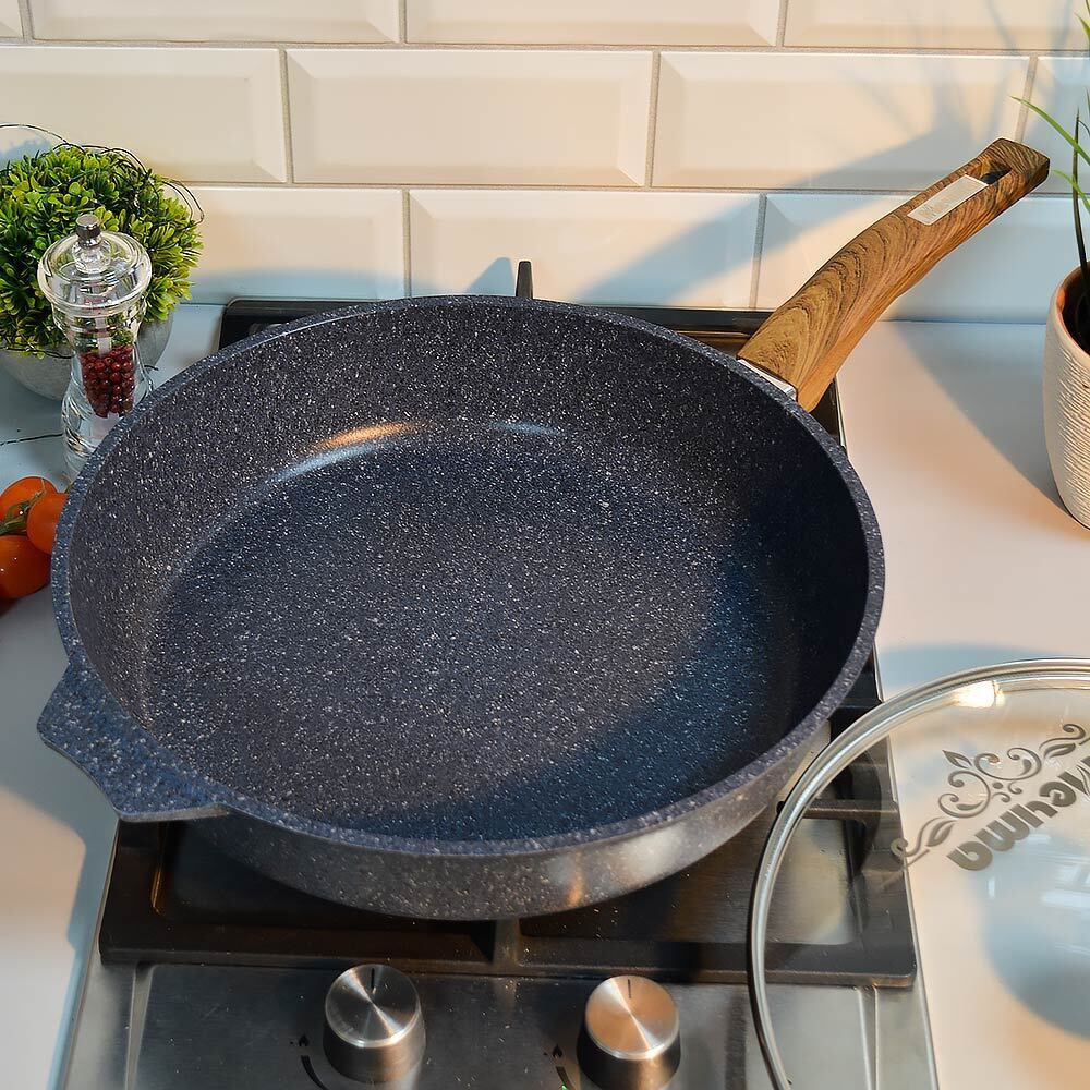 Сковорода 30см Premium blue с несъемной ручкой и стеклянной крышкой