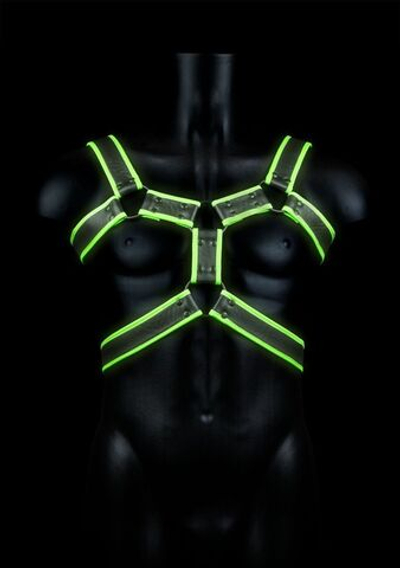 Стильная портупея Body Harness с неоновым эффектом - размер L-XL (Размер: L-XL) (Цвет: черный с зеленым)