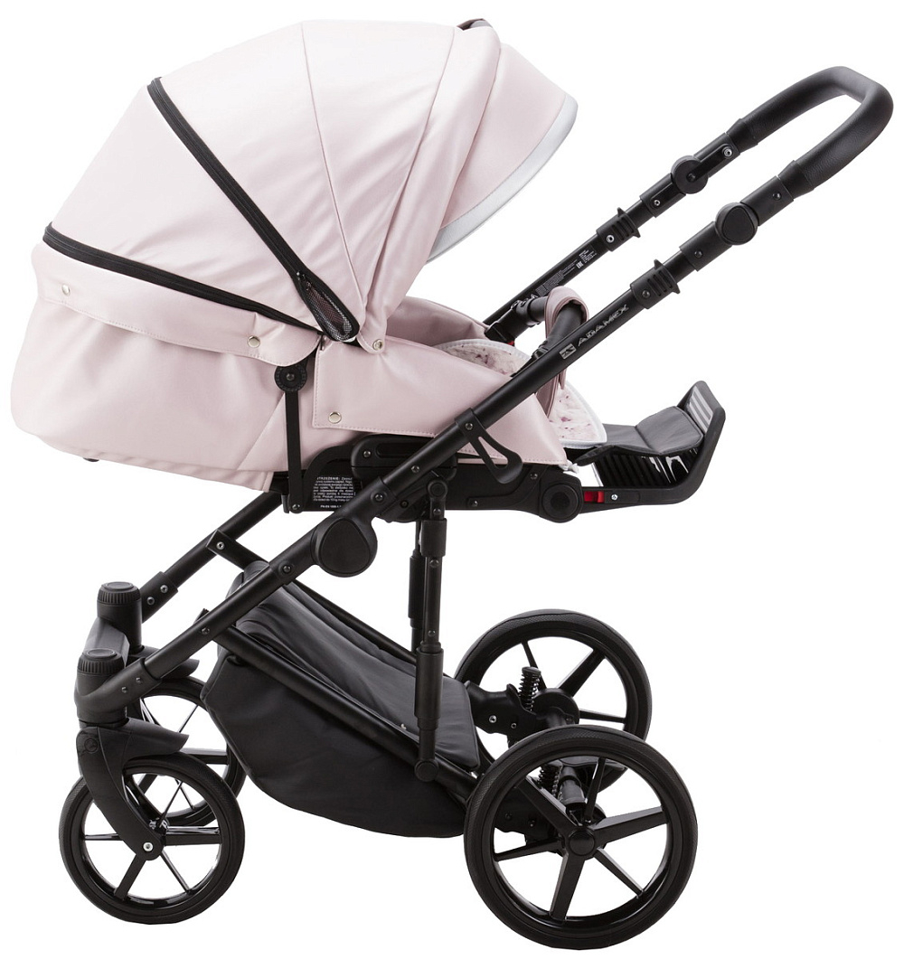 Детская коляска Adamex Rimini Deluxe 2 в 1 RI245 РОЗОВ.КОЖА+ СЕРЕБР.ОТДЕЛКА