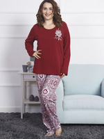 Милый женский домашний комплект с брюками прямого покроя (Размер: 4X) (Цвет: бордовый)