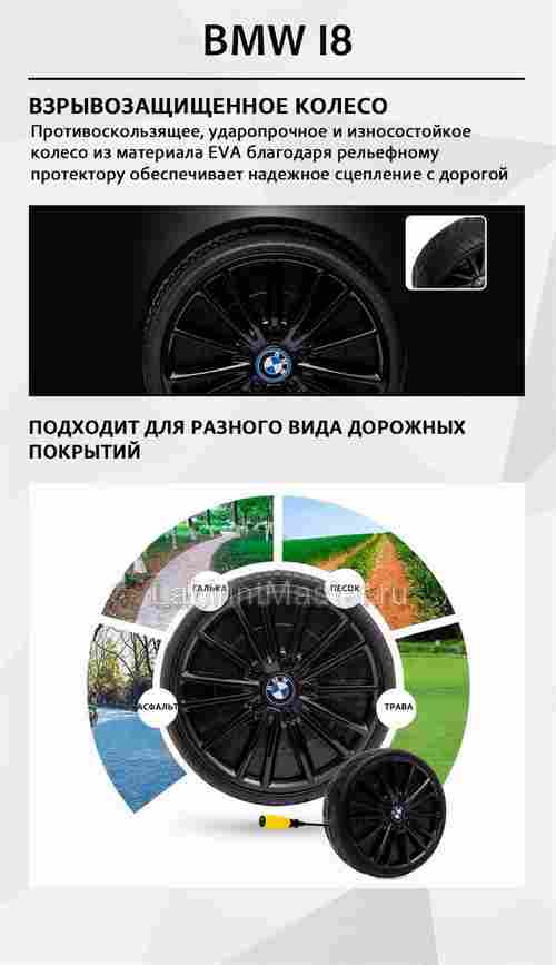 Детский электромобиль "BMW i8" 6V, белый