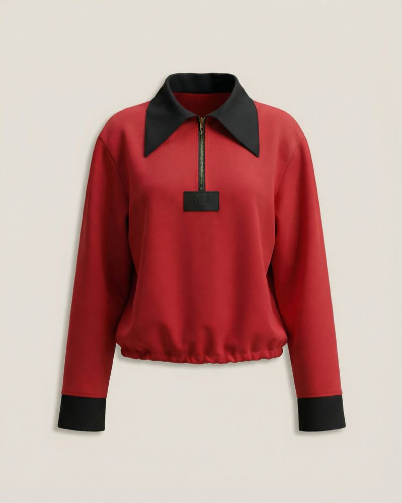 Джемпер из джерси с контрастным воротником и молнией