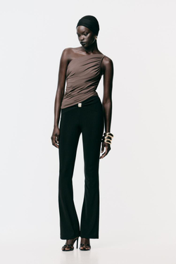 ZARA БОДИ АСИММЕТРИЧНОГО КРОЯ СО СБОРКАМИ, СЕРО-КОРИЧНЕВЫЙ