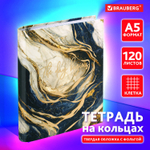 Тетрадь на кольцах А5 175х215 мм 120 листов твердый картон фольга клетка BRAUBERG "Marble" (4 штуки в упаковке)