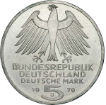 Germany, 5 Mark 1979 – 150th Anniversary of the German Archaeological Institute (Hamburg Mint - "J"), AU