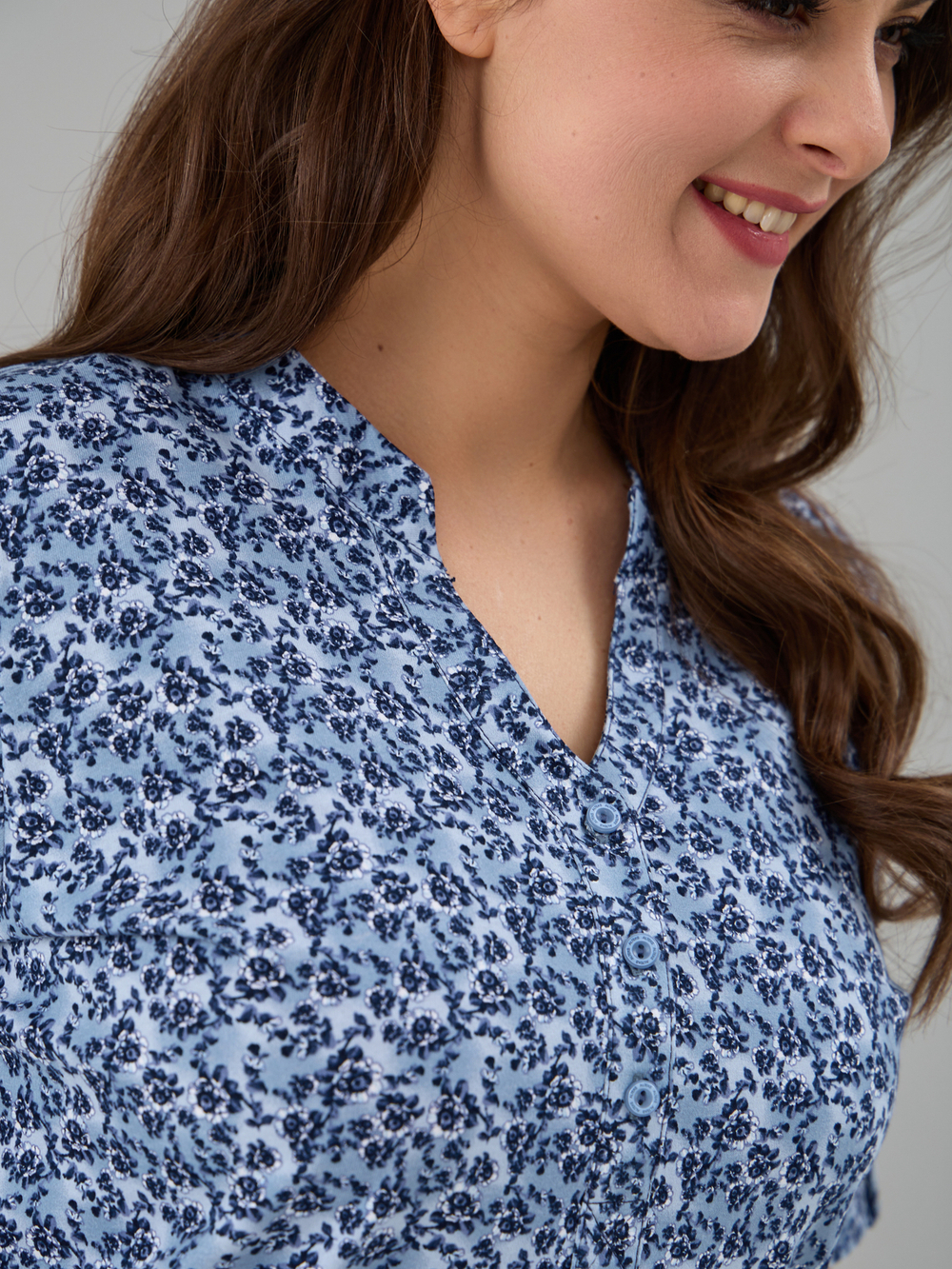 Блузка БЛ-122/голубойтуман-индигоцветы