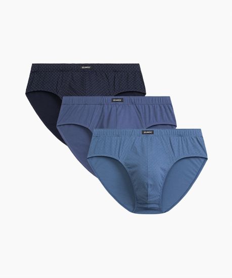 Мужские трусы (3шт) слипы классика Atlantic 3MP-192, хлопок, темно-синий + голубой + деним