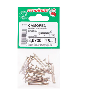 Универсальные саморезы Стройбат 3,0x30 желтый цинк 25 шт 032101