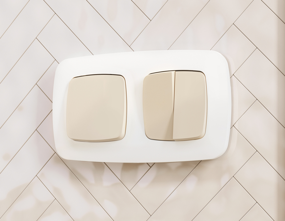 MO323030 Комплект механизма 2-клавишного перекрестного выключателя 10A-250V OMEGA Бежевый матовый QUANT (OP3230, VM125)