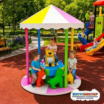Электрическая карусель детская 4KIDS  "Собачки с крышей"
