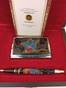 Набор "Кремль. Звезда" с визитницей и ручка c роспись. Палех