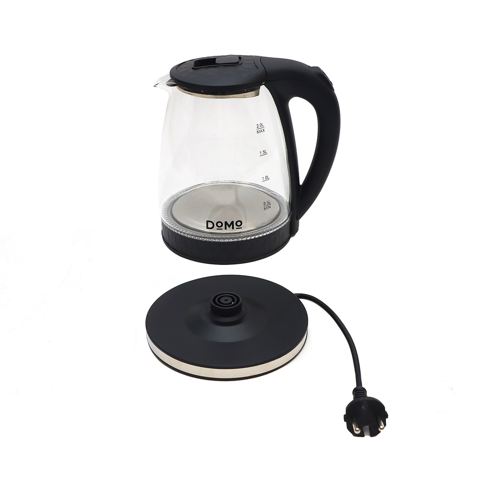 Электрочайник DOMO SML1802, 2л, 2000Вт, черный/Blue, Колба: стекло, Корпус: пластик (SML1802GL)