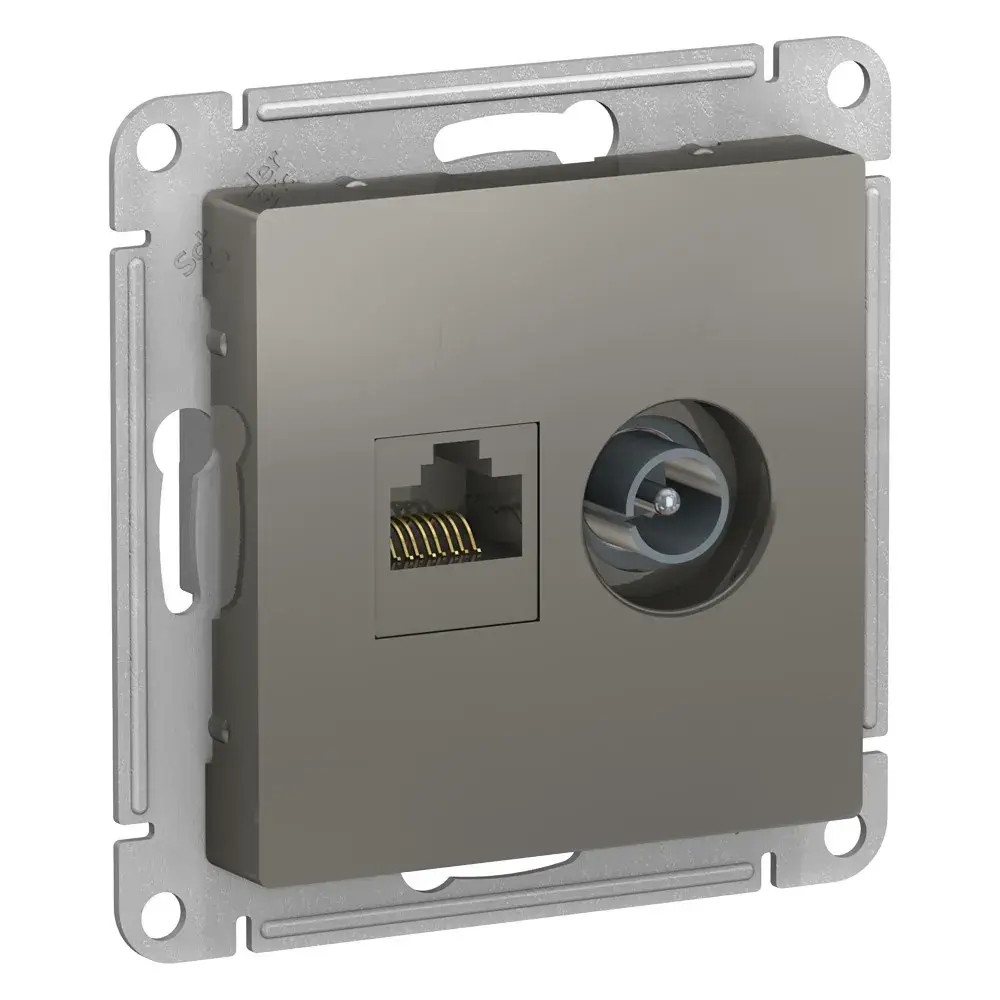 ATLASDESIGN РОЗЕТКА двойная ТВ + компьютерная RJ45 кат. 5e, механизм, СТАЛЬ