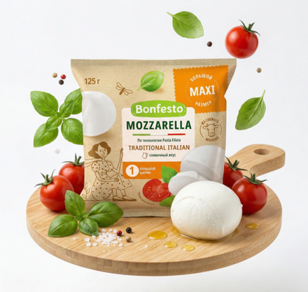 Сыр Моцарелла в рассоле 45% 125г с заливкой 275г Bonfesto, Беларусь
