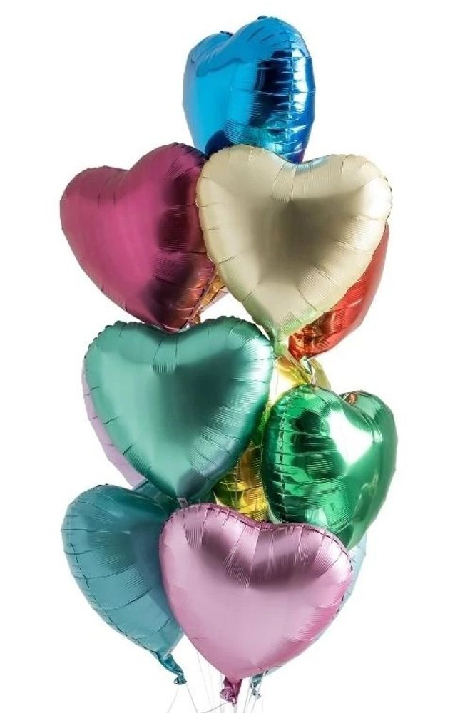 Фольгированные разноцветные сердца с гелием 46 см