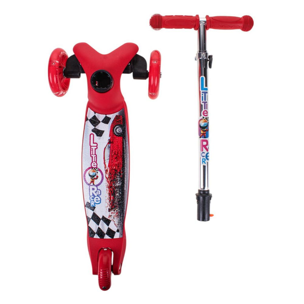 Самокат 3х кол. красный, 55см, макс.высота ручки 62см. колеса PU свет, макс.вес 45кг.