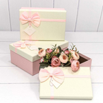 Коробка 23х16х9.5 см Набор 3 шт с двойным бантом (Розовый, Бежевый)