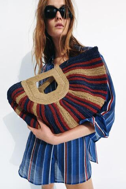 ZARA СУМКА С ПЛЕТЕНЫМ УЗОРОМ, РАЗНОЦВЕТНЫЙ
