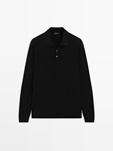 Massimo Dutti Свитер из смесовой шерсти с воротником поло, черный