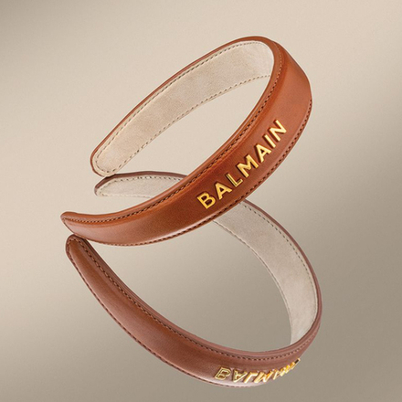 Balmain Hair Couture Ободок кожаный Ривьера размер L Riviera Headband Cognac Large