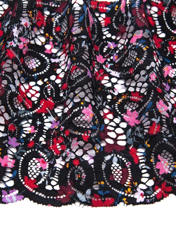 03-196 Кружево эластичное 19 см, фламенко, черный/красный