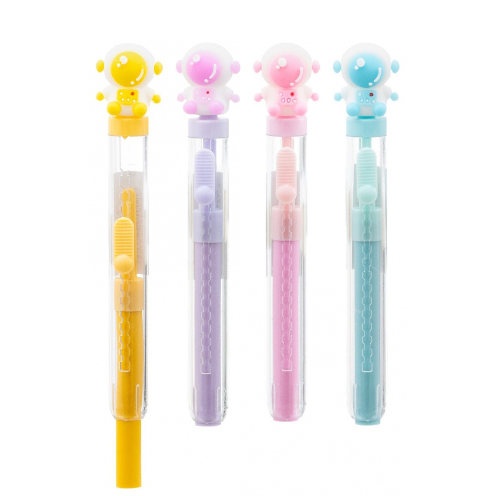 Ластик Basir, выдвижной автоматический, серия "Космонавт", прозрачный цветной корпус с игрушкой