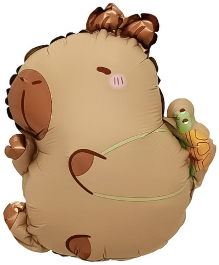 Шар с клапаном (15''/38 см) Мини-фигура, Капибара с черепашкой, 1 шт.
