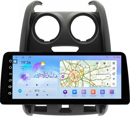 Магнитола для Renault Duster 1 2015-2020, Lada Largus 2021+ (без мультируля, рамка большая матовая) - FarCar монитор 12.3" 2K QLED на Android 14, TS10, CarPlay, 4G SIM-слот