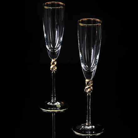 Migliore De Luxe Набор фужеров для шампанского Amore, хрусталь, декор золото 24К - 2шт