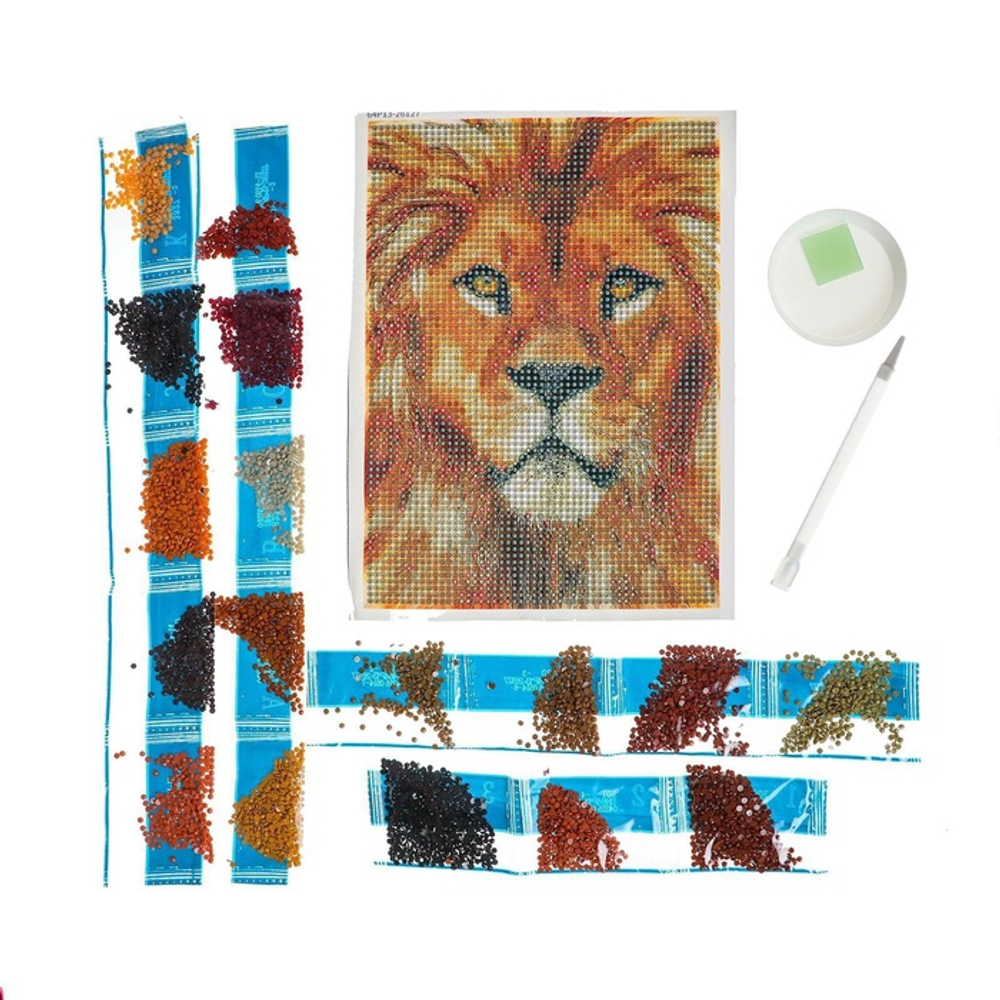 Алмазная вышивка с полным заполнением "Лев" 15*21 см, на холсте