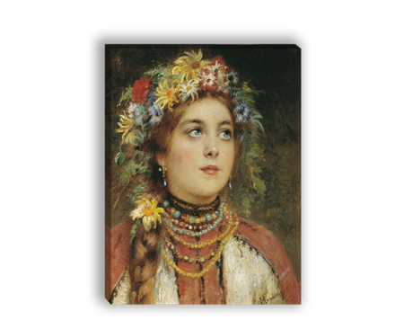 Картина для интерьера "Русская красавица (Девушка в венке)", художник Маковский Константин Егорович, печать на холсте