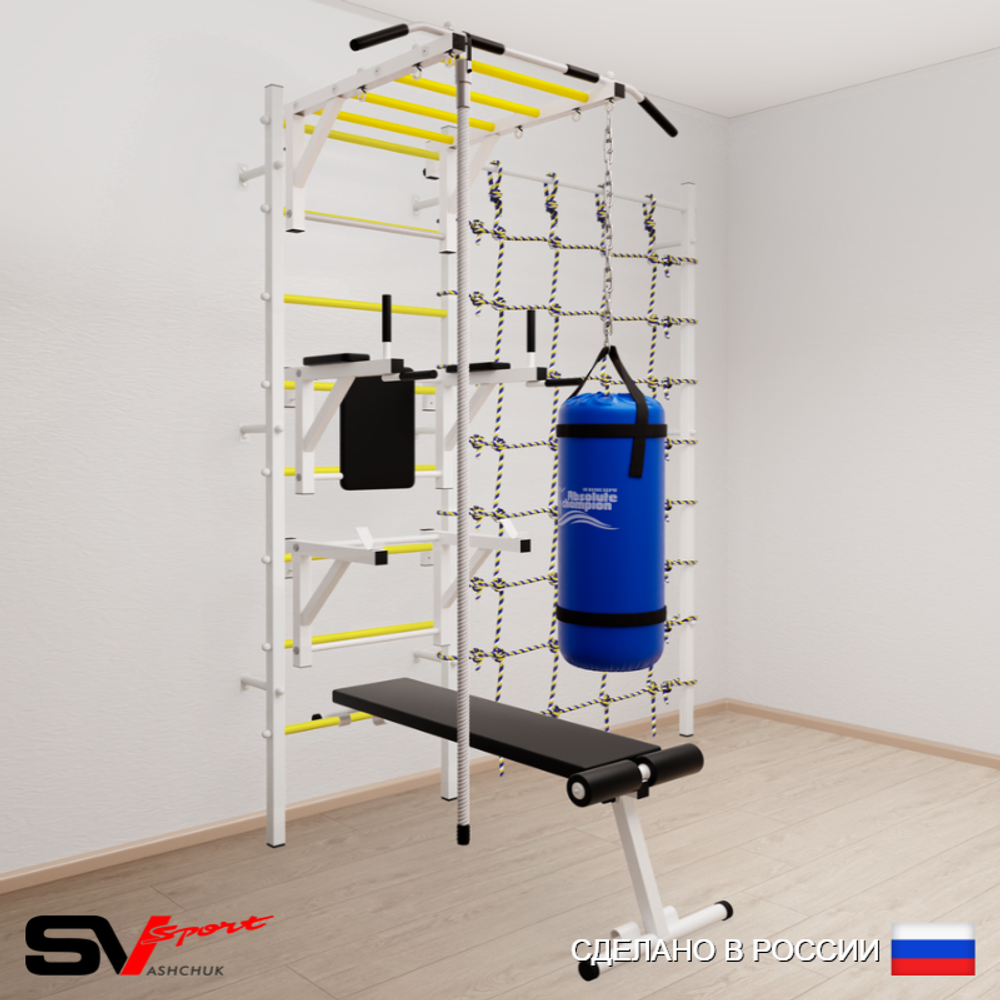 Шведская стенка Sv Sport 56020 (Турник рукоход/Брусья/Стойка/Скамья/Канат/Цепь/Мешок 22кг/Канатный лаз)