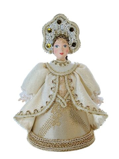 Кукла коллекционная фарфоровая Снегурочка в золотистом наряде