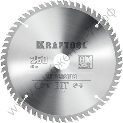 KRAFTOOL PRECISION 250х32мм 60Т, диск пильный по дереву
