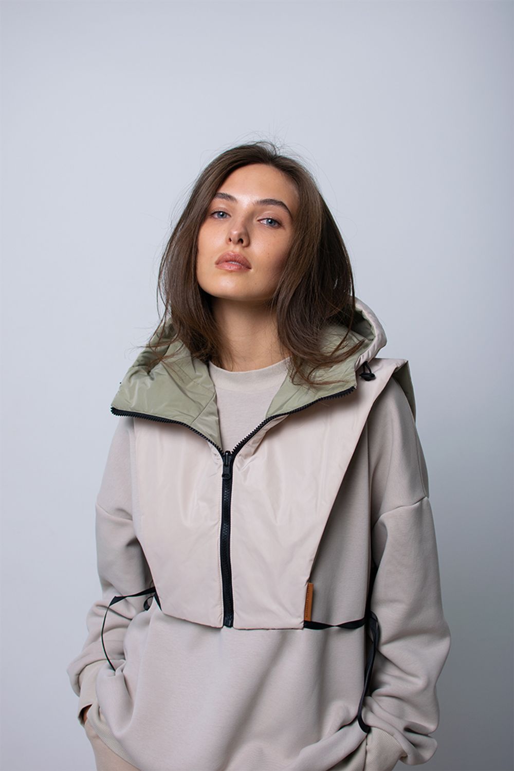 Капюшон-манишка Alexandra Talalay двухсторонняя AH002 бежевый-пыльно-зеленый