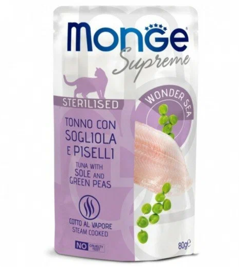 Monge Supreme sterilized cat пауч для стерилизованных кошек с Тунец с камбалой и зеленым горошком 80 гр