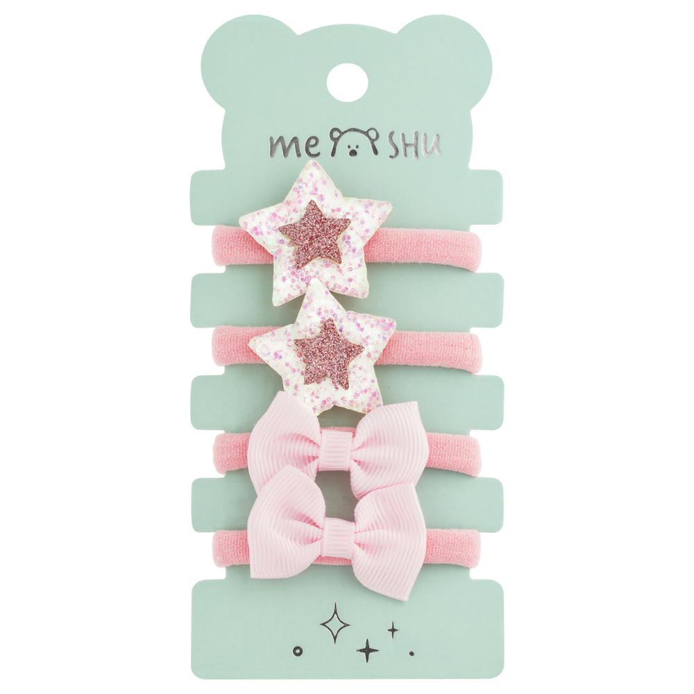 Резинки для волос MESHU, medium, c текстильными топперами, ассорти, 4шт., диаметр 3см, европодвес MS_60576