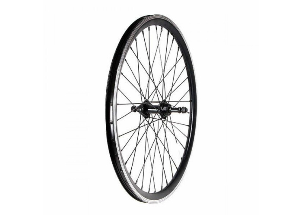 Колесо заднее 27.5" TRIX, профиль алюминиевый, двойной, 36H, пистонированный, фрезерованный, 584х19,4/25х21,4мм, A/V, анодированный, черный, втулка алюминиевая, под ДИСК, под трещотку, гайки, черная, спица черная