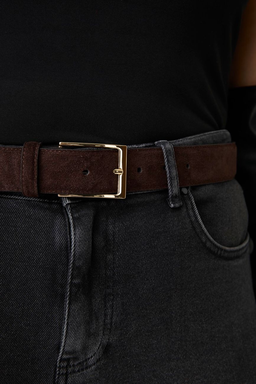Классический ремень из замши, 35 мм, темно-коричневый
