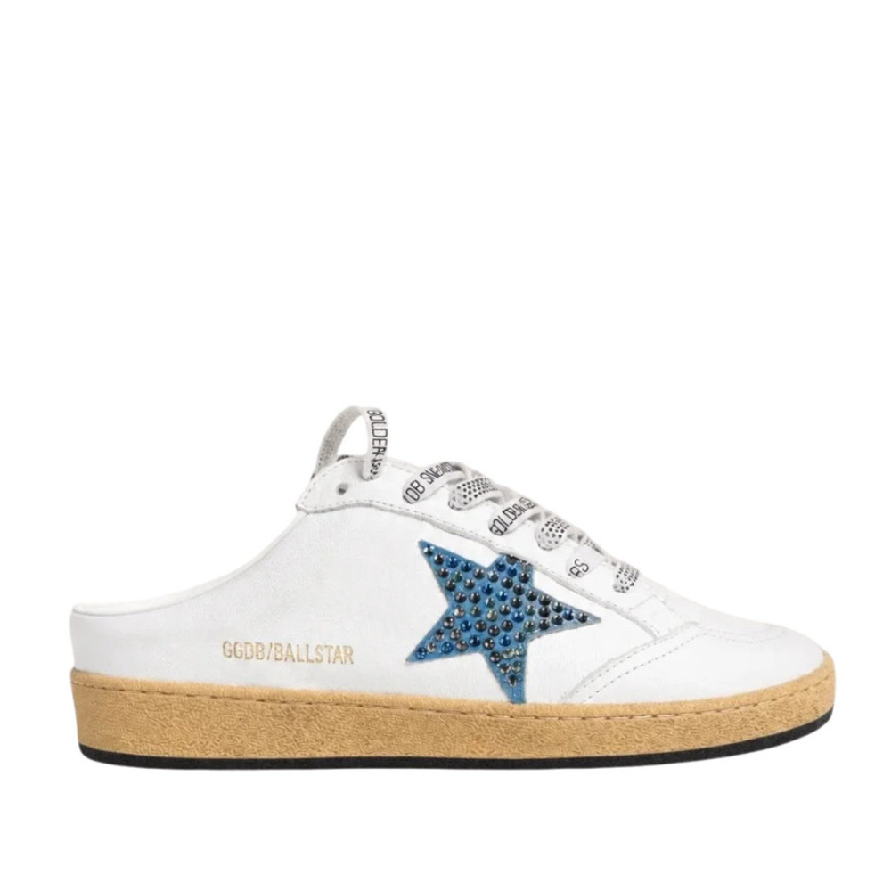 Женские Golden Goose Ball Star Sabot in White Nappa with Blue Crystal Star