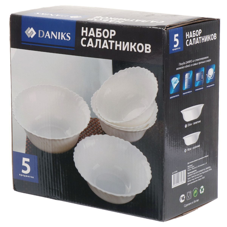 Салатник стеклокерам, кругл, 5 шт, 4х18,23 см, Белый, Daniks, LHW-70*4, LHW-90*1, бел